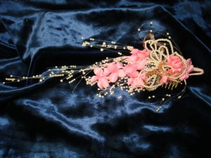 $9.99 Bridal Wedding Veil Prom Pageant Pearl&pink Satin Head Piece tiara,Crown Headband
