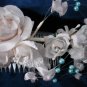 $9.99Bridal Wedding Veil Prom Pageant blue Pearl&white Satin roses Head Piece tiara,Crown Headband