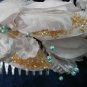 $9 Bridal Wedding Veil Prom Pageant blue Pearl&white Satin flowers Head Piece tiara,Crown Headband