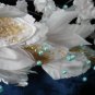 $9 Bridal Wedding Veil Prom Pageant blue Pearl&white Satin flowers Head Piece tiara,Crown Headband