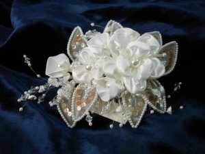 $12.99 Bridal Wedding Veil Prom Pageant  Pearl,Crystal Satin flowers Head Piece tiara,Crown Headband