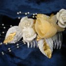 Bridal Wedding Veil Prom Pageant Pearl,gold&white Satin flowers Head Piece tiara,Crown Headband