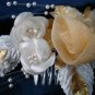 Bridal Wedding Veil Prom Pageant Pearl,gold&white Satin flowers Head Piece tiara,Crown Headband