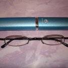 $9.99 New- Slim Reading Glasses +3.00 Black fram no lower rim in Sturdy  Case