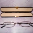 $9.99 New- Slim Reading Glasses black color metal frame +3.25  in Sturdy  Pen Shape Case