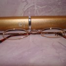 $9.99New- Slim Reading Glasses silver metal frame +3.00  in Sturdy  metalic gold Case