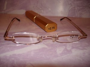 $9.99 New- Slim Reading Glasses silver frame no upper/lower rim+2.75 in Sturdy gold