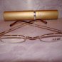 $9.99 New- Slim Reading Glasses silver frame no lower rim +3.00  in Sturdy Golden Case