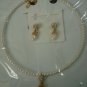 $14.99 Bridal Set of Earringa & Neckless White Pearl & Crystal in Gold Tone