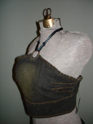 $7.99 New-Fitted Stretch Bodice,Tank top halter-Fade Vintage Gray Denim Vest Curves Corset M,L,XL