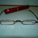 $9.99 New- Slim Reading Glasses bronz color frame  +3.00 in Sturdy red Case