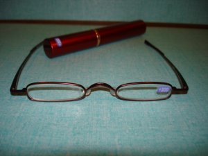 $9.99 New- Slim Reading Glasses bronz color frame  +3.00 in Sturdy red Case