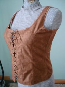 NWT-S,M,L,XL -Renaissance Goth Fitted Corset Bodice,Tank top-Suede like , beige