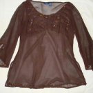 Evening,Plus 2X,Sequins Pink,Dark Brown,Top,Blouse
