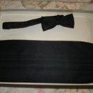 Adult BLACK Satin Tuxedo Cummerbund Bow Tie Set NEW in box