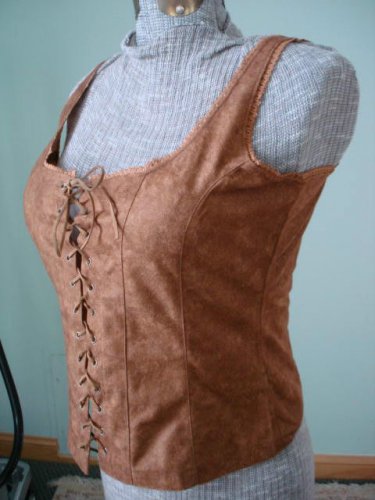 NWT-XL -Renaissance Goth Fitted Corset Bodice,Tank top-Suede like , beige