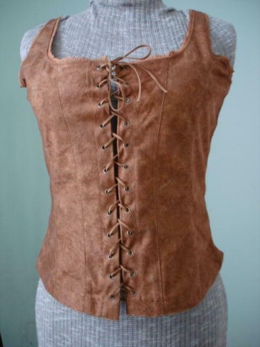 NWT-LARGE -Renaissance Goth Fitted Corset Bodice,Tank top-Suede like , beige