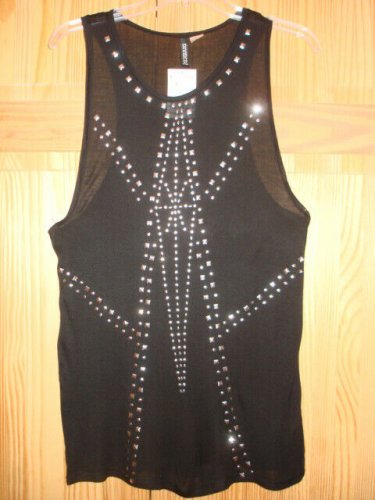 NWT -Women H&M Black DIVIDED Tank Top, sleeveless silver sequins sizes 6,8 ,10