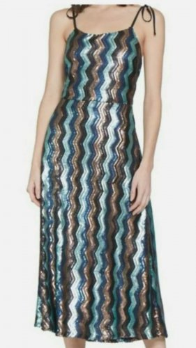 NWT-Walter Baker Isadora Zigzag-Sequin Midi Cocktail Dress Size 4 multi color .