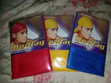 New - Set of 3 Challenger Original Du-Rag with long-tie , yellow, red, blue