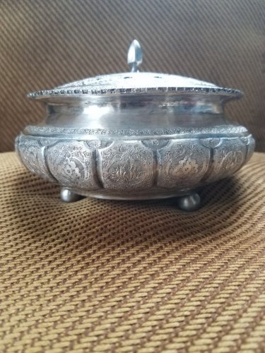 Antique/Vintage Persian Esfahan-Silver over copper, Nut Candy or Sugar Bowl