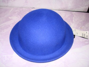 New & Tag H&M 100% Wool Blue Bowler Roll-up Brim Fedora Hat Sizes L and M Womens