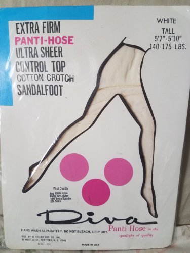 New Diva Tall Pantyhose ultra sheer control top 5'7"-5'10",140-175 Lbs in White
