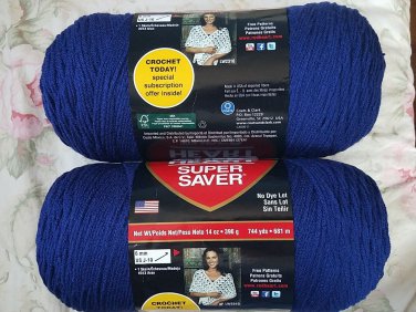 New soft navy colorRed Heart Super Saver Acrylic Yarn 2  total 22.9 Oz. 646 gr.