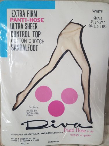 New Diva Small Pantyhose ultra sheer control top 4'11"-5'3",90-115 Lbs in White