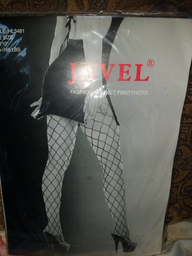 NEW- VINTAGE JAVEL Black Big Fishnet Pantyhose one size 100-165 LBS, 5'-5' 10"
