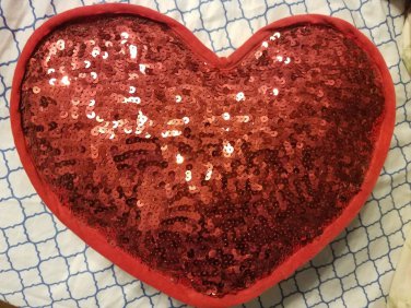 Valentine Day red heart shaped  H&M sequin & velvet  cushion/pillow .14"x11.5"