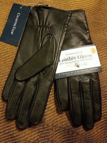 NWT Charter Club women's Leather & Cashmere Gloves  Black S Touch Screen Tech.