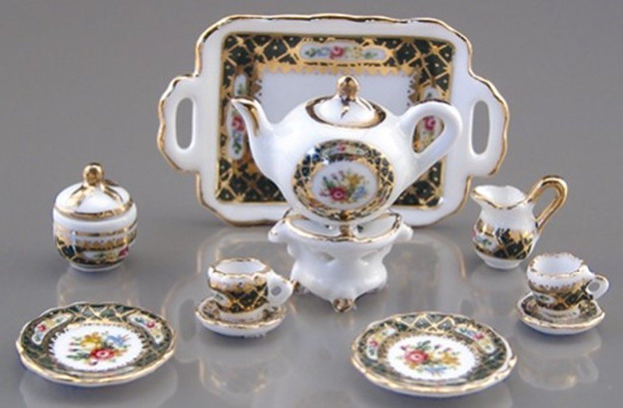 Dollhouse IRISH ROSE TEA SET Reutter Porcelain Miniature Dishes 112 Scale