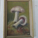 Vintage Mushroom Painting On Board un Signed 4 1/2"x6 1/2" In Gold Frame