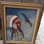 Vintage Oil Or Acrylic Folk Art Painting Signed B.S.Miller 95 Native American Indian Eagle in Sky
