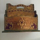 Vtg.Gilt Red Italy Wood Florentine 6 Compartment Letter Caddy Holder Tole Red and Gold