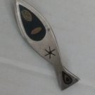 Signed Taxco HAB Sterling Silver Mexico Onyx Inlay Fish Brooch Pin