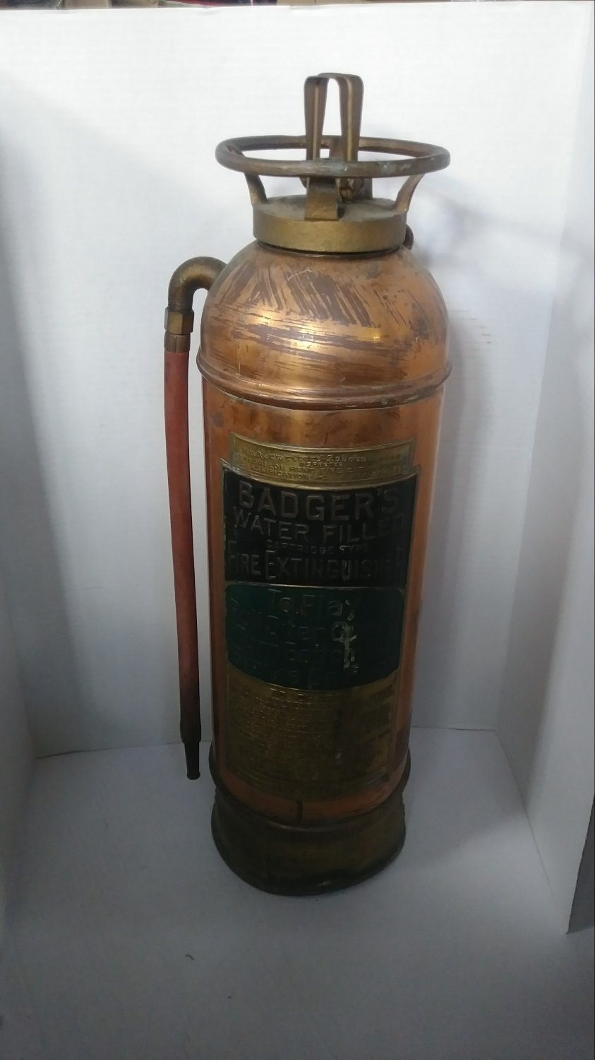 Antique Copper Brass Badger's Fire Extinguisher