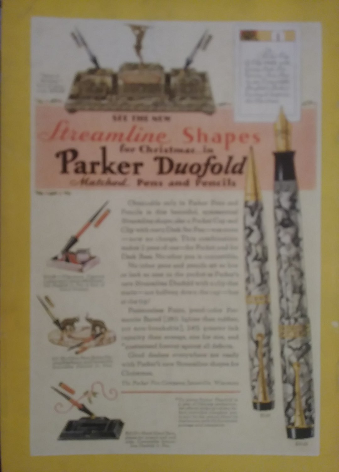 1929 December Streamline Shapes Parker Fountain Pen magazine Ad