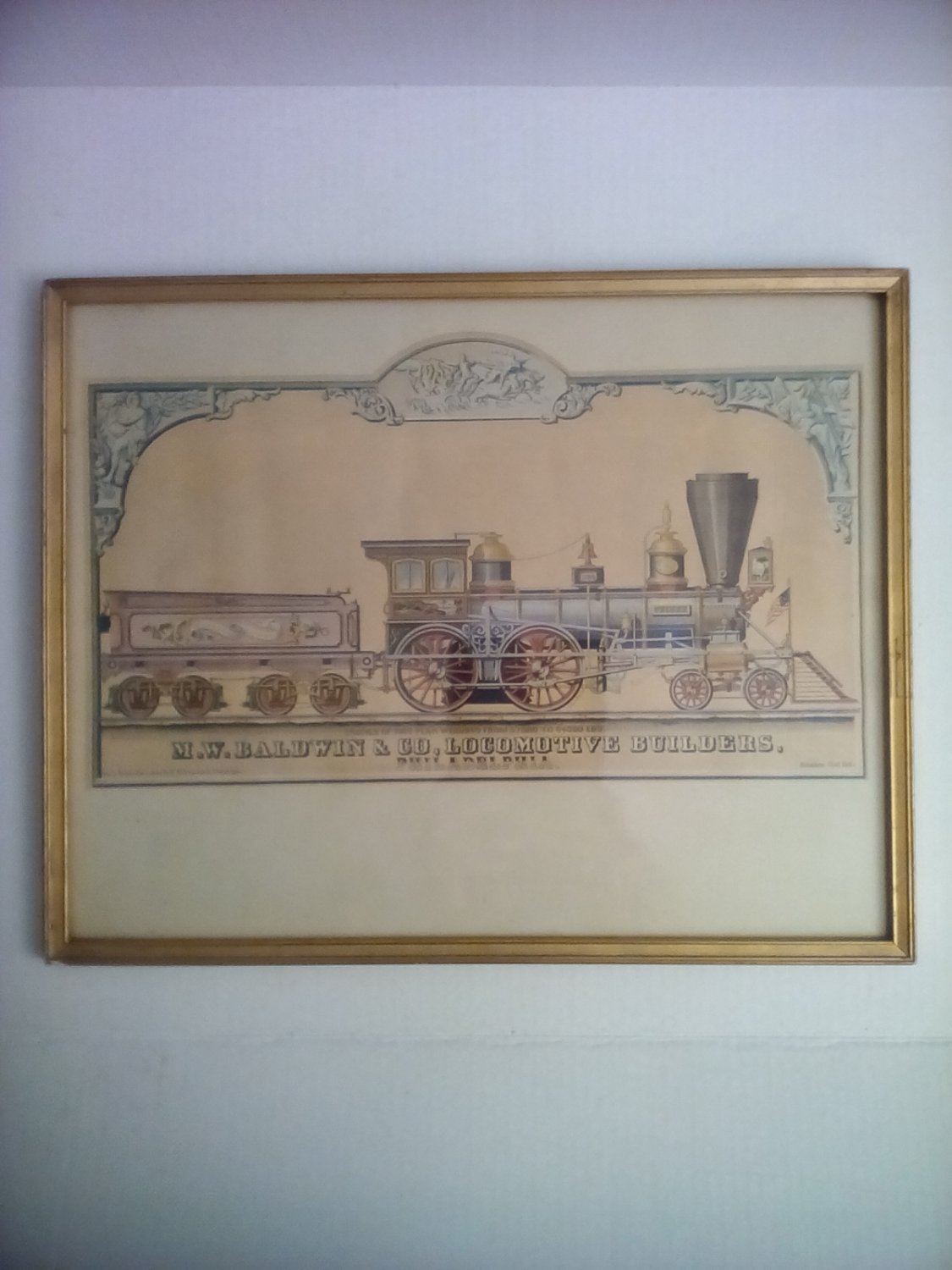 Vtg. M.W.Baldwin & Co. Locomotives Builders Print Framed
