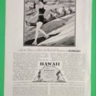 1929 Art Deco Era Woman Surfing Hawaii Tourist Ad