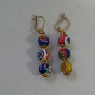 Vintage Dangle Murano Millefiori Round Beads Earrings Pair