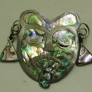 1940's Vtg. Signed L.S. Taxco Sterling Silver Winking Face Dangle Pin Abalone Inlay