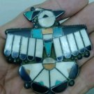 Vtg.Zuni Bolo Slide Coin Silver Bennett Clasp Native American Thunderbird