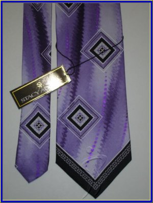 NEW STACY ADAMS SILK TIE LARGE PATTERN PURPLE BLOCKS