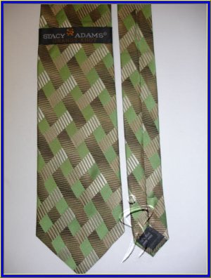 NEW STACY ADAMS SILK NECK TIE GREEN PLAID NECKTIE