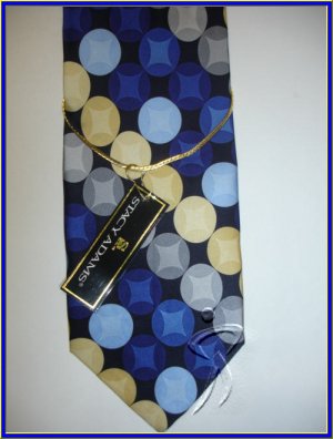 NEW STACY ADAMS SILK NECK TIE CIRCLES POLKA DOTS BLUE
