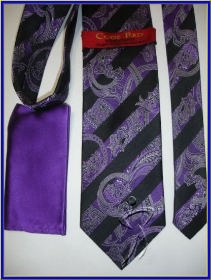 NEW STEVE HARVEY SILK TIE HANKY PAISLEY PURPLE STRIPES