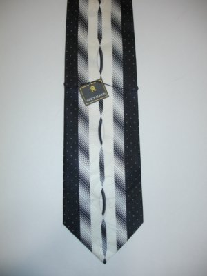NEW STACY ADAMS SILK TIE STRIPES BLACK WHITE SUIT NECK