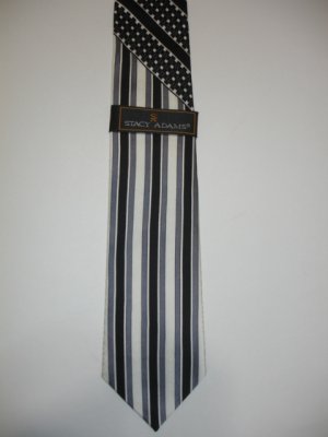 NEW STACY ADAMS SILK TIE STRIPES BLACK WHITE SUIT NECKT
